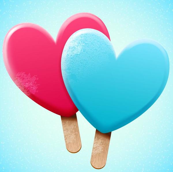 Bright heart shapes ice cream vector illustration 01