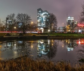 Bustling city night scene Stock Photo