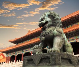 China Travel Forbidden City stone lions Stock Photo