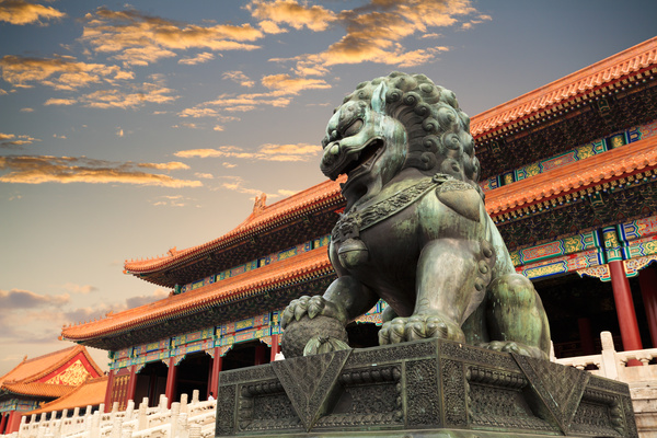 China Travel Forbidden City stone lions Stock Photo