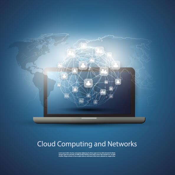 Cloud computer and network business template vector 05