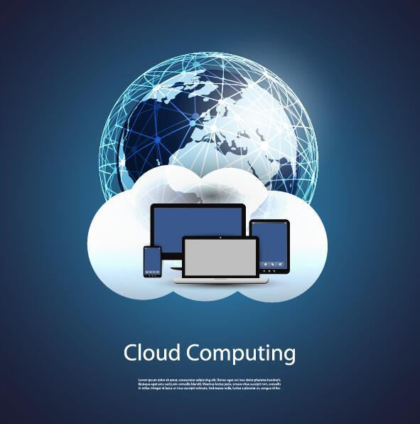 Cloud computer business template vector 01
