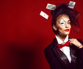 Clown makeup play poker woman Stock Photo 01