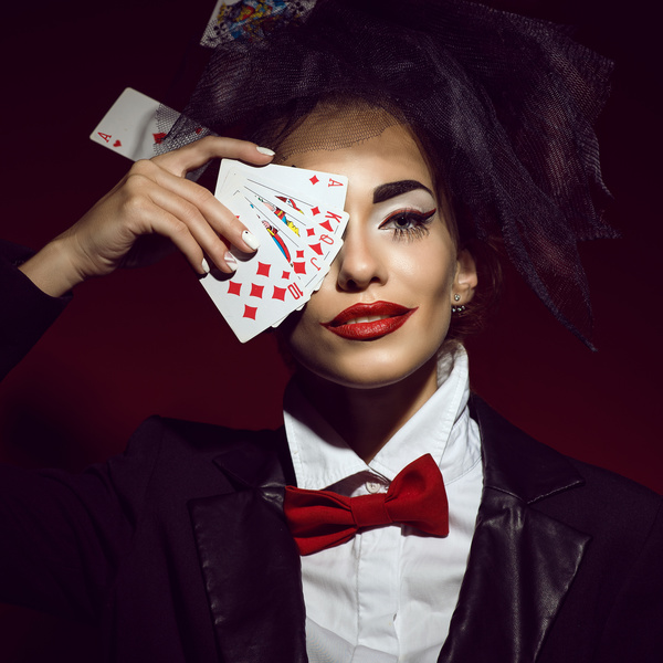 Clown makeup play poker woman Stock Photo 02