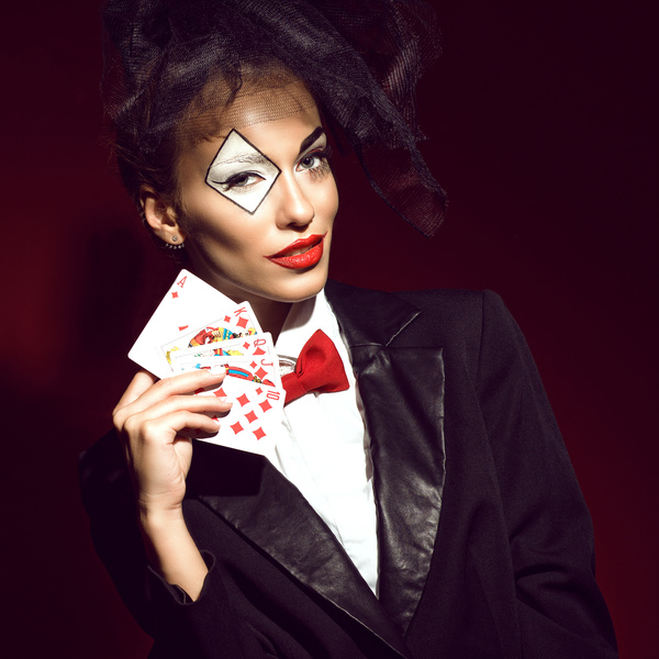 Clown play poker woman Stock Photo free download