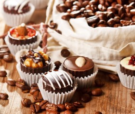 Coffee beans and chocolate cake Stock Photo