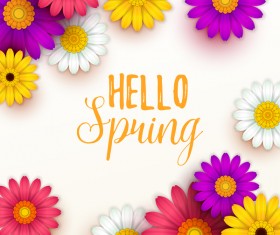 Colored flower with hello spring background vectors 01