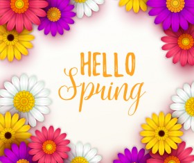 Colored flower with hello spring background vectors 02