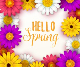 Colored flower with hello spring background vectors 03