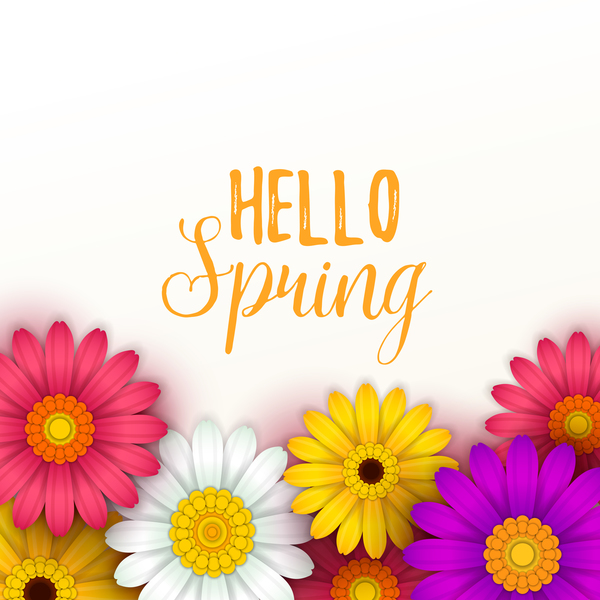 Colored flower with hello spring background vectors 04
