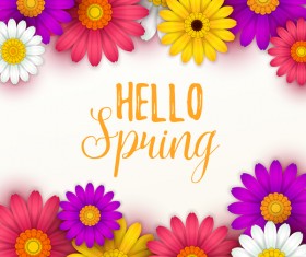 Colored flower with hello spring background vectors 05