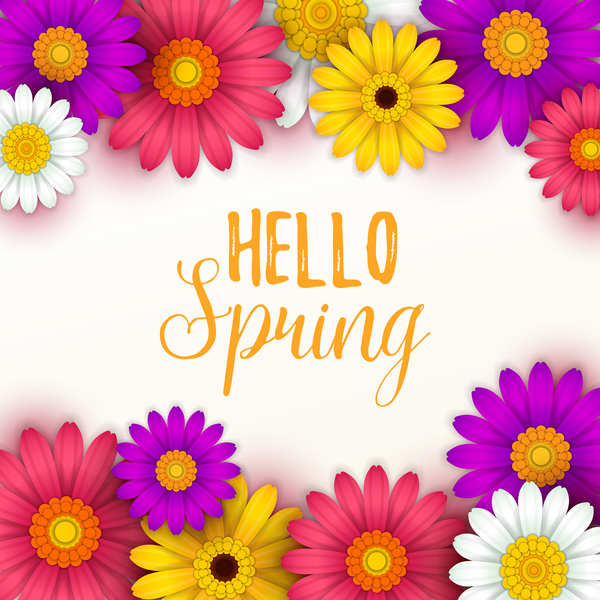 Colored flower with hello spring background vectors 05
