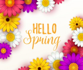 Colored flower with hello spring background vectors 06