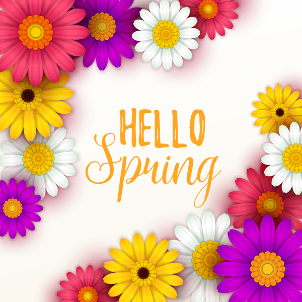 Colored flower with hello spring background vectors 06