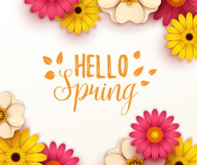 Colored flower with hello spring background vectors 07