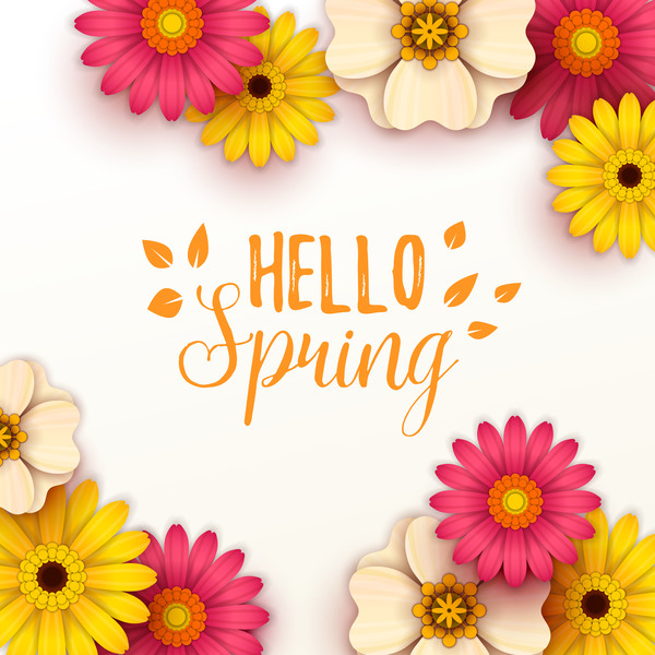 Colored flower with hello spring background vectors 07