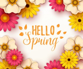 Colored flower with hello spring background vectors 08