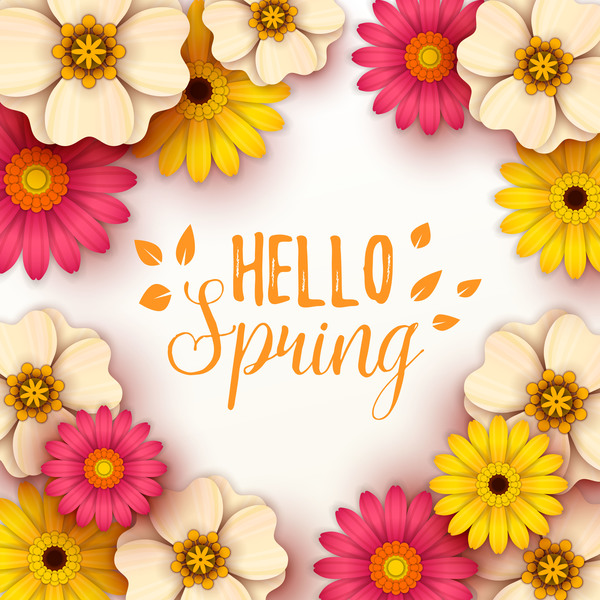 Colored flower with hello spring background vectors 08