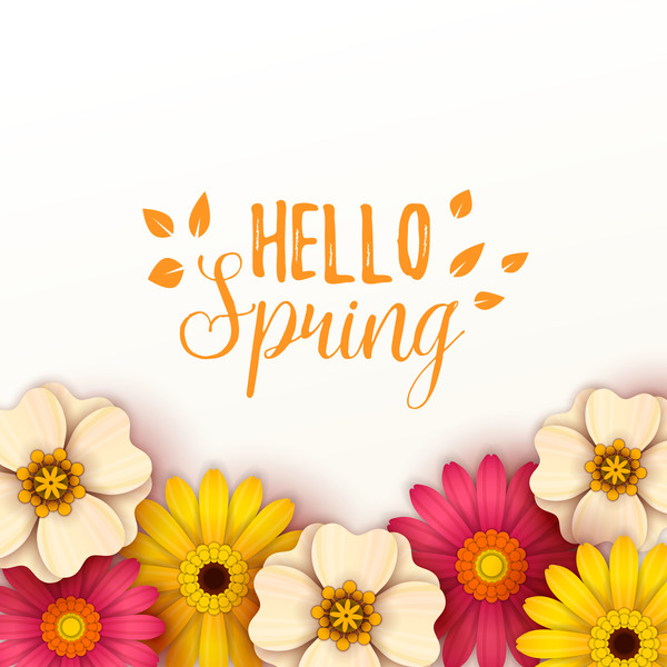 Colored flower with hello spring background vectors 09