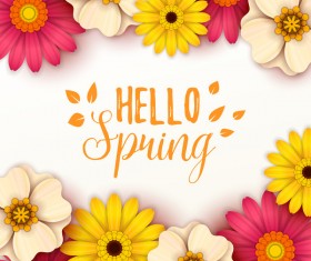 Colored flower with hello spring background vectors 10