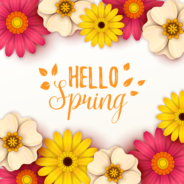 Colored flower with hello spring background vectors 10