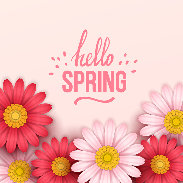 Colored flower with hello spring background vectors 11