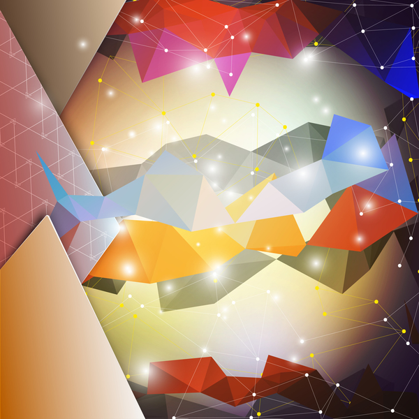Colored geometric shape with points lines background vector 01