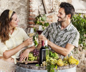 Couples tasting wine Stock Photo 02