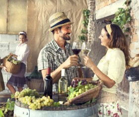 Couples tasting wine Stock Photo 03