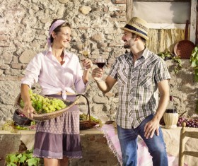 Couples tasting wine Stock Photo 05