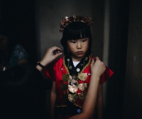 Cute asian girl in traditional costume Stock Photo