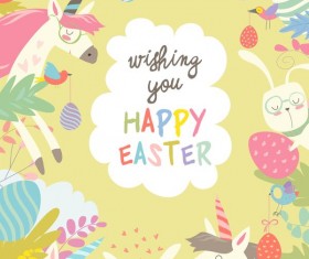 Cute cartoon animals frame with easter card 03