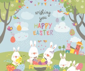 Cute cartoon rabbit with easter card