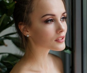 Delicate beautiful face of woman Stock Photo