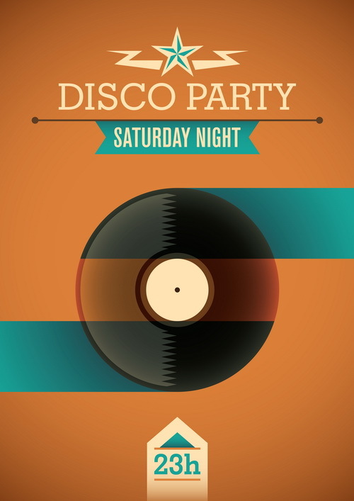 Disco party poster retro template vector 01