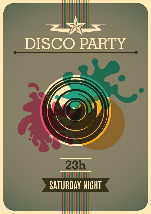 Disco party poster retro template vector 02
