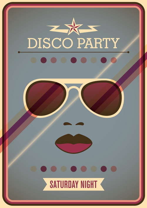 Disco party poster retro template vector 03