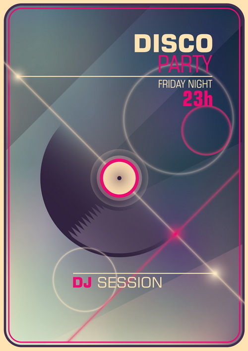 Disco party poster retro template vector 04