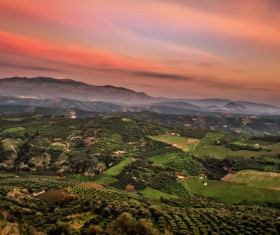 Dusk pastoral landscape aerial photography Stock Photo