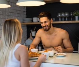 Eating breakfast Couple Stock Photo 01