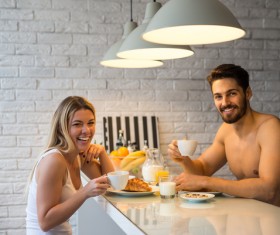 Eating breakfast Couple Stock Photo 04