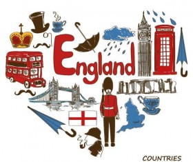 England country elements with heart shape vector
