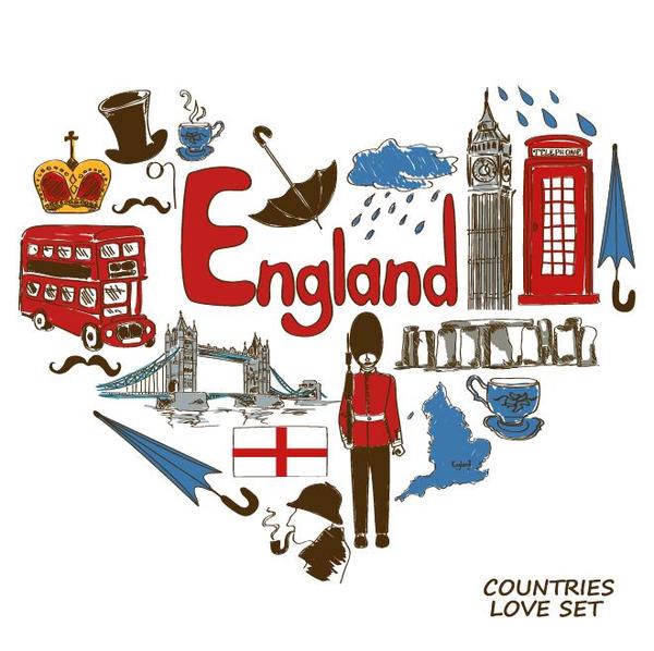 England country elements with heart shape vector