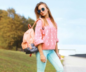 Fashion girl with backpack Stock Photo 02