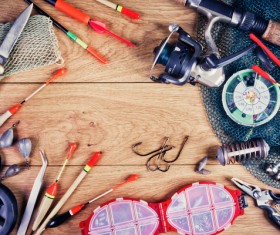 Fishing gear on the desktop Stock Photo 02