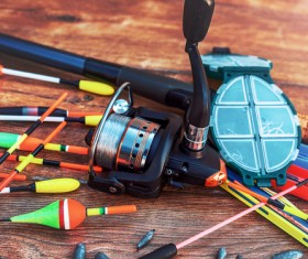 Fishing gear on the desktop Stock Photo 04