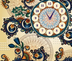 Floral decorative background with clock vector