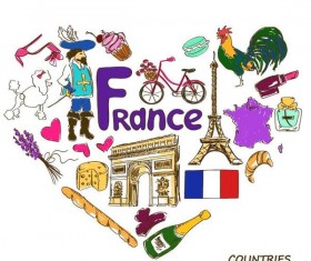 France country elements with heart shape vector