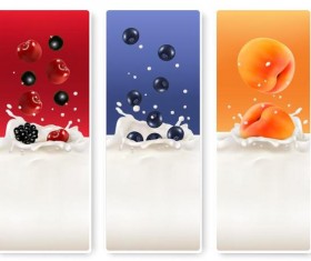 Fresh fruit with milk banner design vector 01