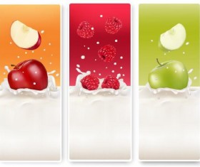 Fresh fruit with milk banner design vector 02